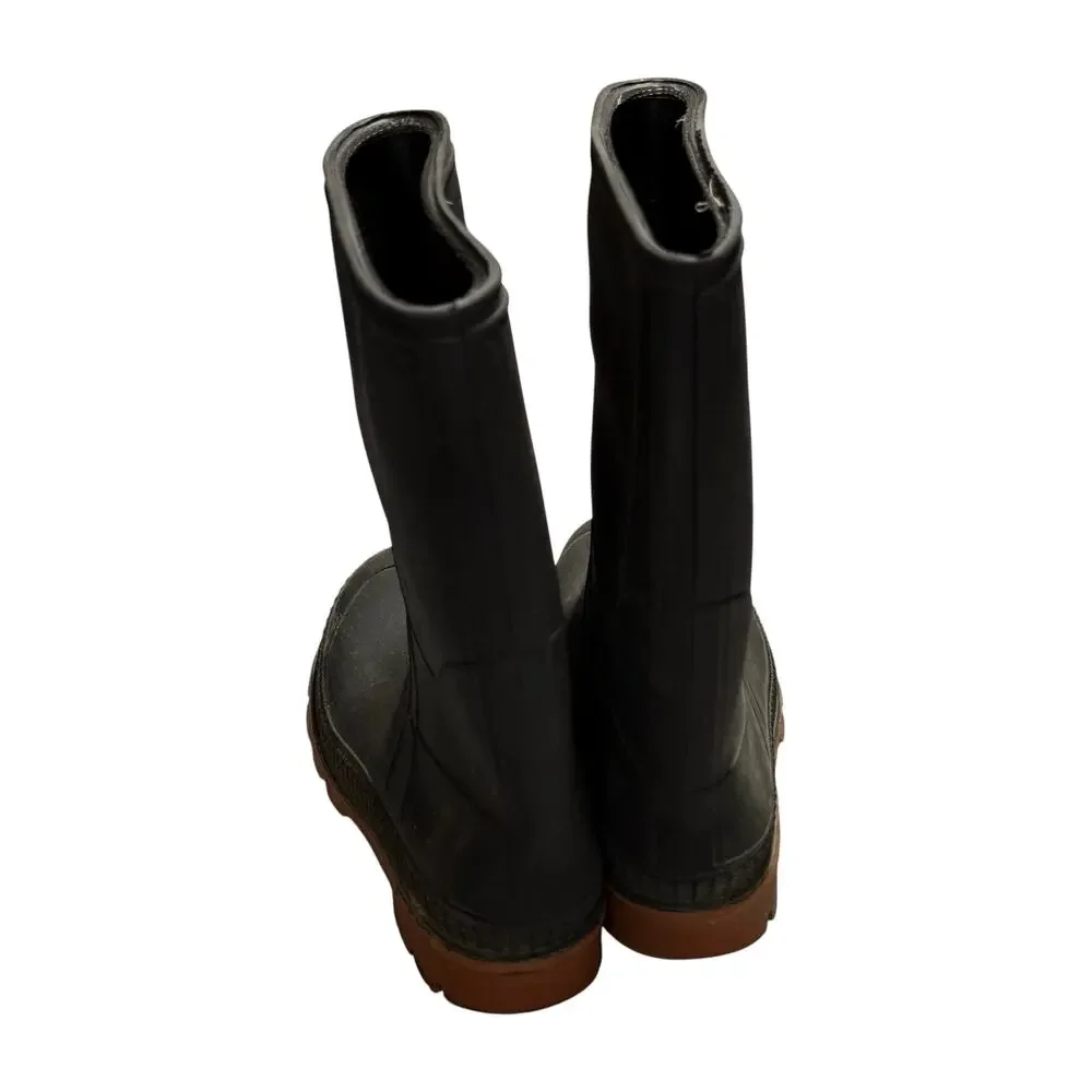 Black Rubber Rain Boots Tall Lug Sole Waterproof Wellies Size 4 Youth